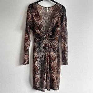 Brown Tan Long Sleeve Wrap Bodycon Dress